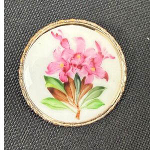 Antique Rosenthal Handmalerei München Porcelain Brooch Pink Floral Spray